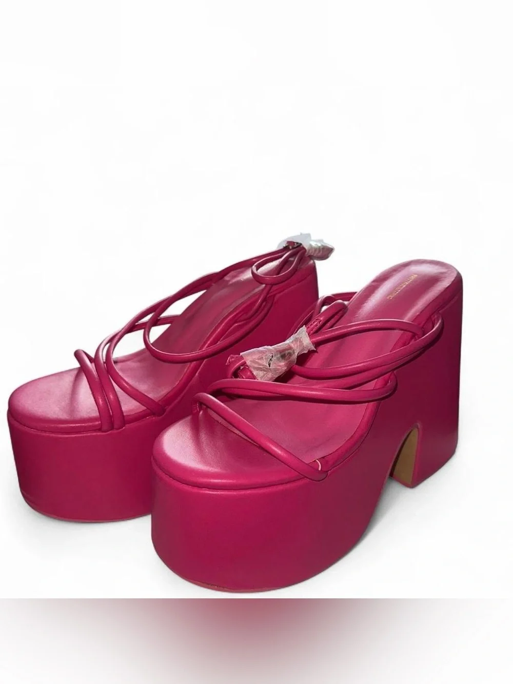Hot Pink Strappy Platform Chunky Heels